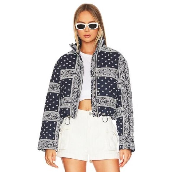 Superdown Jackets & Blazers - Superdown Women’s Gianina Puffer Jacket Paisley Black White Sz S